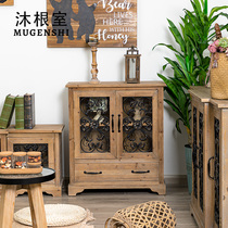 American retro TV cabinet side cabinet folk juku solid wood carvings for old living room sofa leaning against wall small creative object cabinet