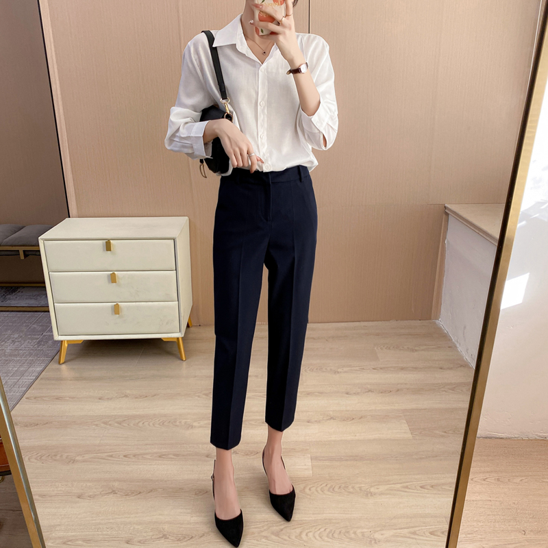 Smoke Tubes Pants Woman 90% Chunqiu Ji Thin Western Dress Pants Woman High Waist Professional Slim Working Pants Straight Barrel Casual Western Pants