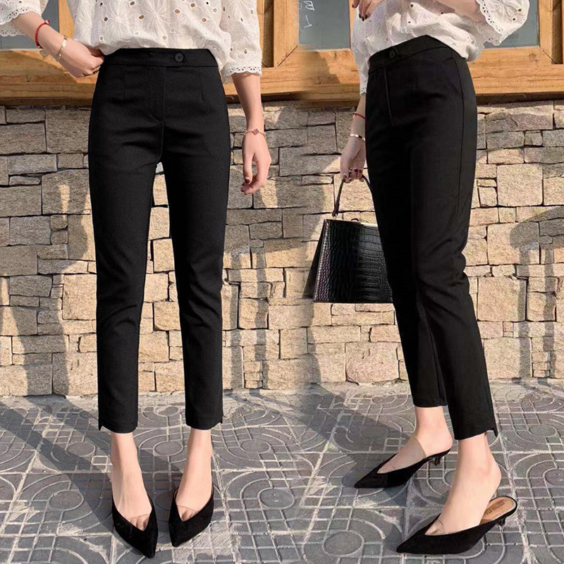Spring and summer ninety thin feet suit pants female straight waist casual eight-point black and thin smoke tube pants