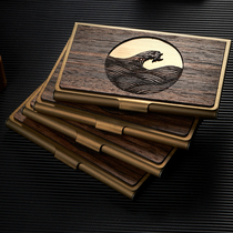 Custom lettering creative wooden business card box Stainless steel high-grade business metal business card holder Portable mens and womens card bag