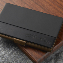 Lettering fashion exquisite mens portable ebony solid wood metal business card box Business card holder Portable gift