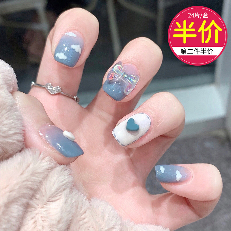 2021 Mesh Red Wearable Mechia Finished Product Advanced Sensation Light Extravagant Hands White Fake Nail Patch Detachable and Repeated Use