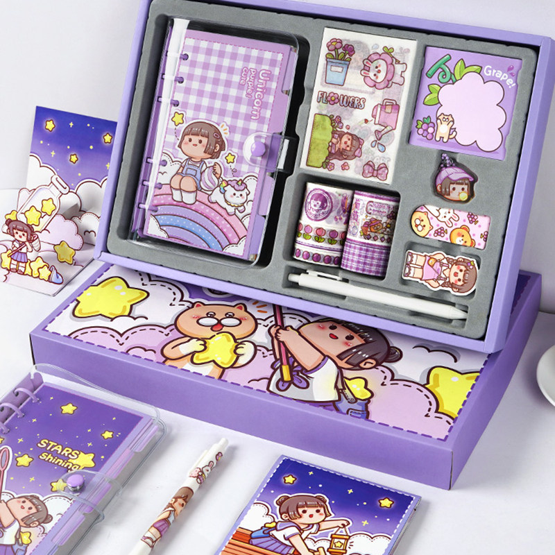 Lattice hand book set cute girl loose-leaf sticker net red cane book gift box girl cute simple