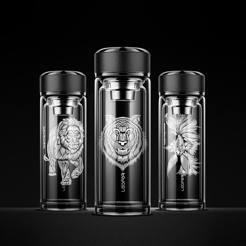 Rediff (animal) large-capacity double-layer glass cup men's car portable water cup household tea cup transparent