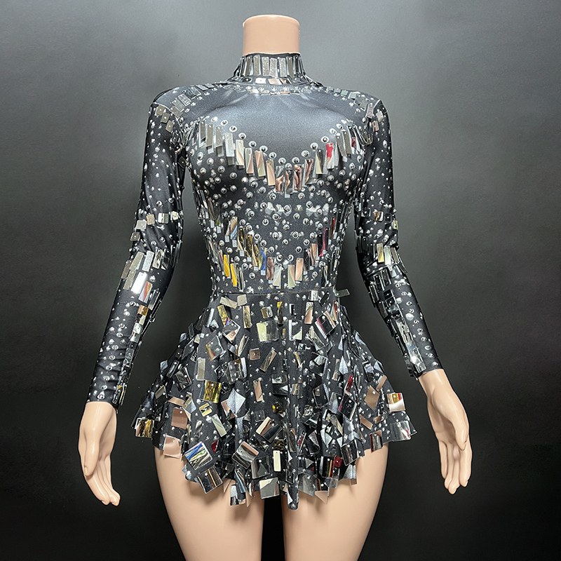 Novance's New Shiny Sequined Diamond Elegant Slim-Fit Long-Sleeved Short Dress for Outings and Parties