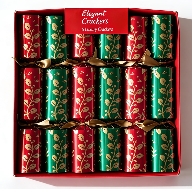 6-Pack Christmas Paper Crackers with Toy Inside, Paper Hat, English Joke Paper