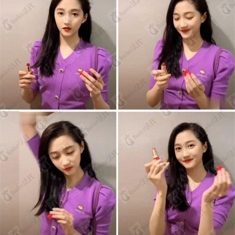 French MAJE 2020 summer new vibrato Guan Xiaotong the same daisy purple knitted cardigan jacket short top