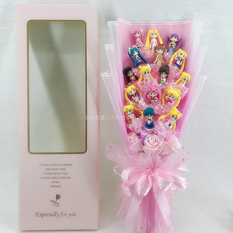 Chinese New Year's Spring Festival Beauty and Less Woman Warrior Soap Flowers Bouquet Gift Boxes Cartoon Cartoon Birthdays Creative Gifts Valentine's Day