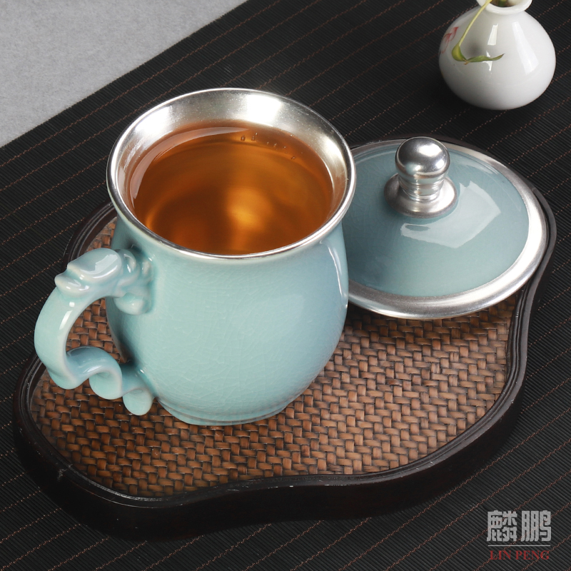 Artisan fairy coppering. As silver cup creative ceramic cup large - capacity glass keller contracted couples office cup cup with cover
