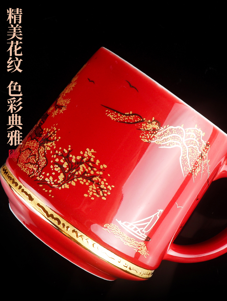 Artisan fairy office of jingdezhen ceramic cup colored enamel paint mark cup with cover filtration separation tea tea cup