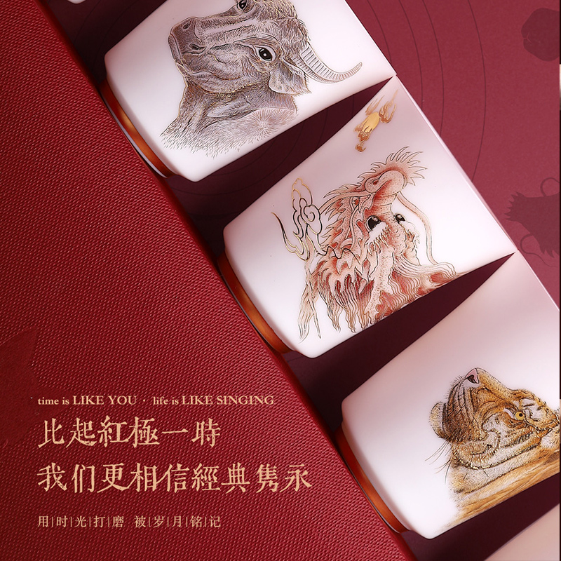 Artisan fairy zodiac kung fu tea set dehua white porcelain cup sample tea cup hand - made master cup gift boxes