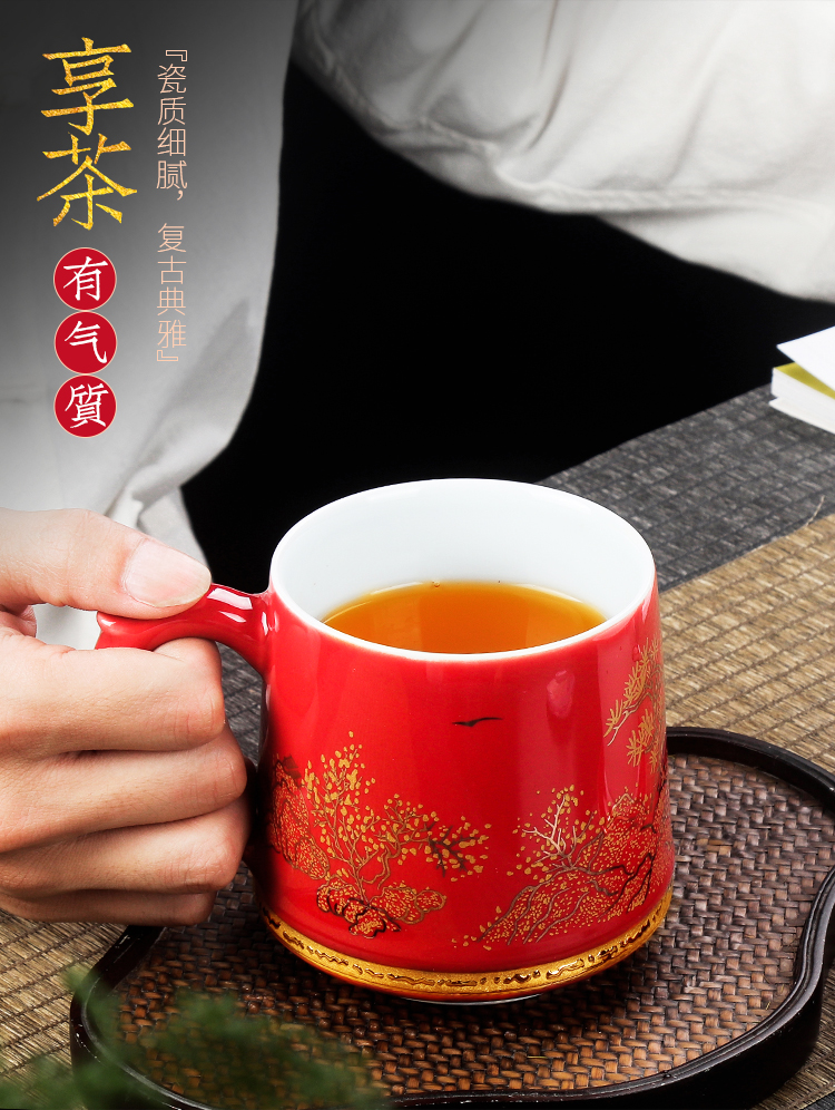 Artisan fairy office of jingdezhen ceramic cup colored enamel paint mark cup with cover filtration separation tea tea cup