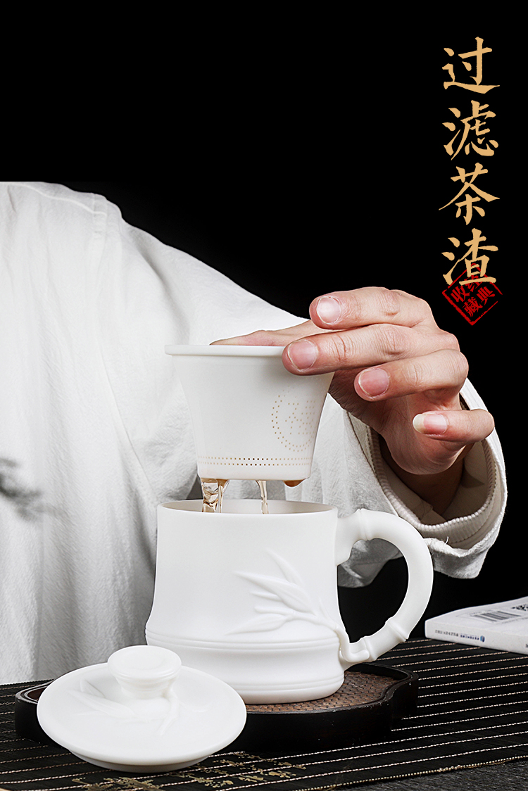 The Master artisan fairy Peng Guihui dehua white porcelain cup with cover ceramic separation home office cup tea tea cup