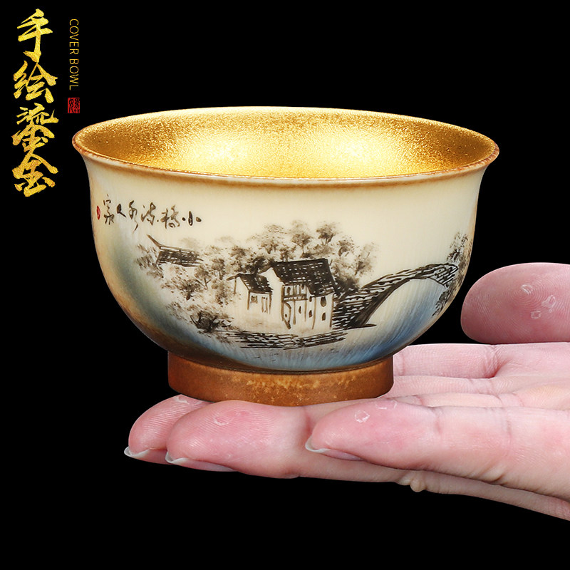 Craftsman fairy gilt hand-painted tea cup ceramic master cup personal high-end antique tea set kiln becomes kung fu tea cup
