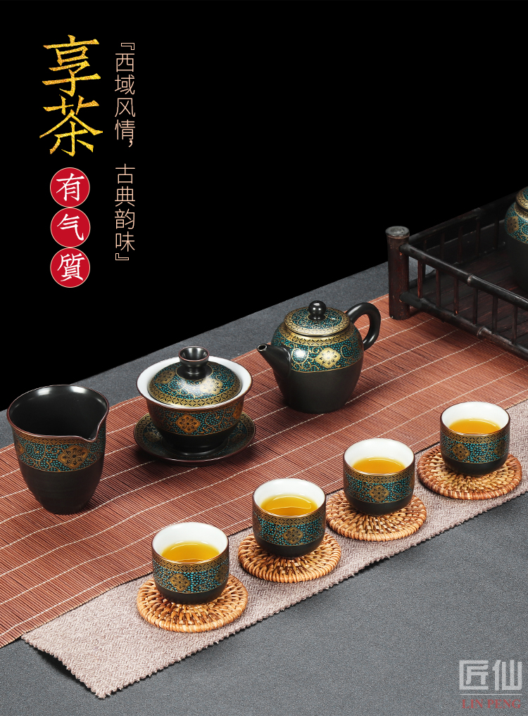 Artisan fairy kung fu tea set ceramic household paint is the cup lid bowl of a complete set of I and contracted tea set