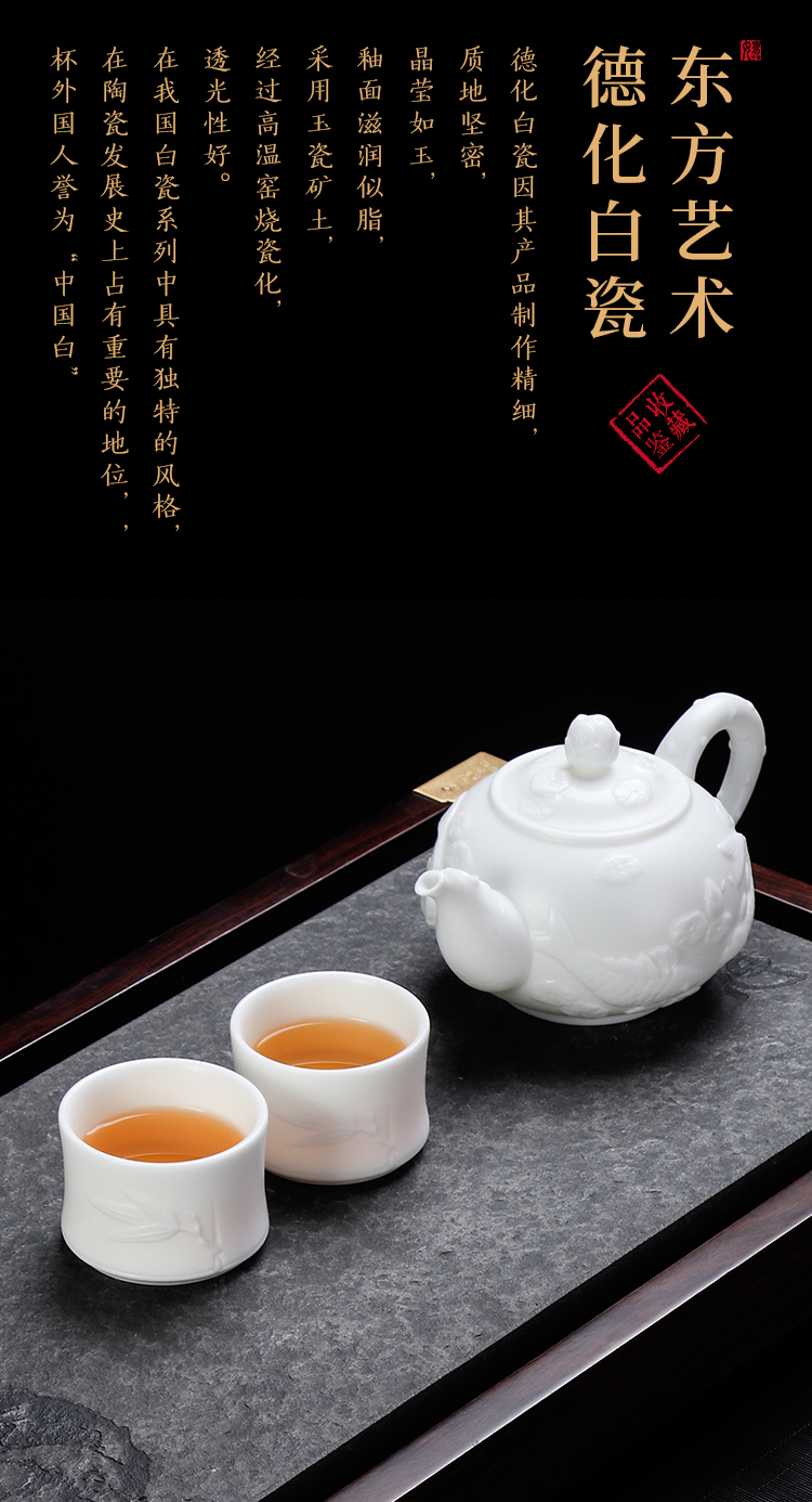 The Master artisan fairy guo - qin Chen embossed white porcelain teapot single pot of household ceramics kung fu tea set suet jade teapot