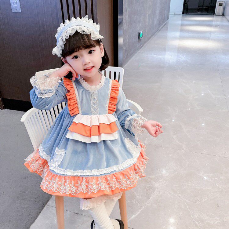 Girl Roleita Ocean Dress 2022 New Spring Dress Children Foreign Pie Fluffy Princess Dress Baby Mesh Red Dress