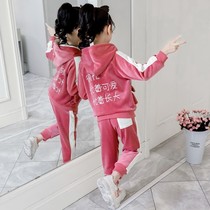  Girls  autumn suit 2019 new childrens clothing western style autumn and winter plus velvet thickening gold velvet 6 net red children 7 years old