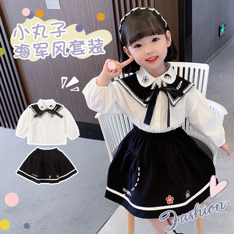 Girl Foreign Dress Spring Dress 2022 New Suit Skirt Academy Wind Children's Skirt Boy Baby Foreign Sea Army Wind