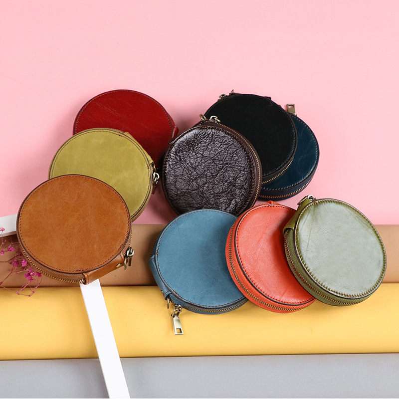 New Retro Women's Genuine Leather Cute Small Coin Purse Round Storage Bag First Layer Cowhide Casual Hand-Held Small Wallet
