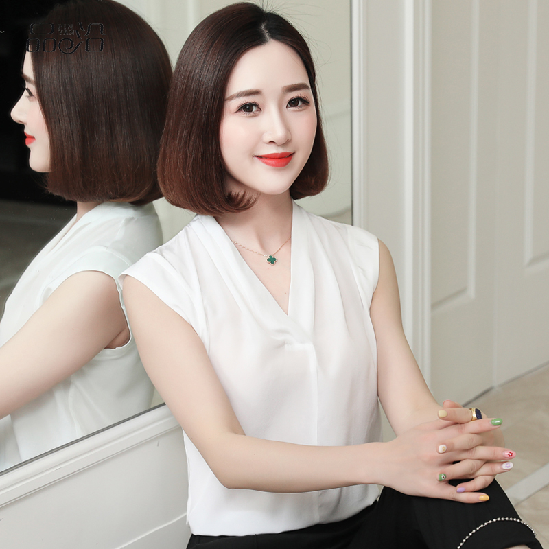 Summer New Heavyweight Silk Shirt for Women, Short-Sleeve Mulberry Silk T-Shirt, White Sleeveless Undershirt Top