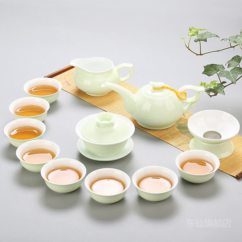 Longquan celadon kung fu tea tea set a complete set of preserve one 's health of household ceramics ceramic gifts cups lid bowl