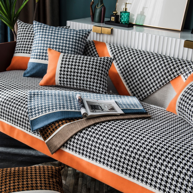 Houndstooth sofa cushion chenille fabric sofa cover four seasons universal non-slip light luxury high-end all-inclusive universal towel