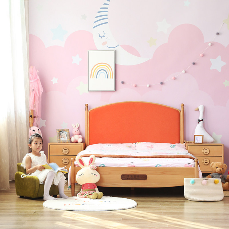 Solid wood children's bed girl simple modern beech wood environmental protection princess bed children's single bed small apartment light luxury