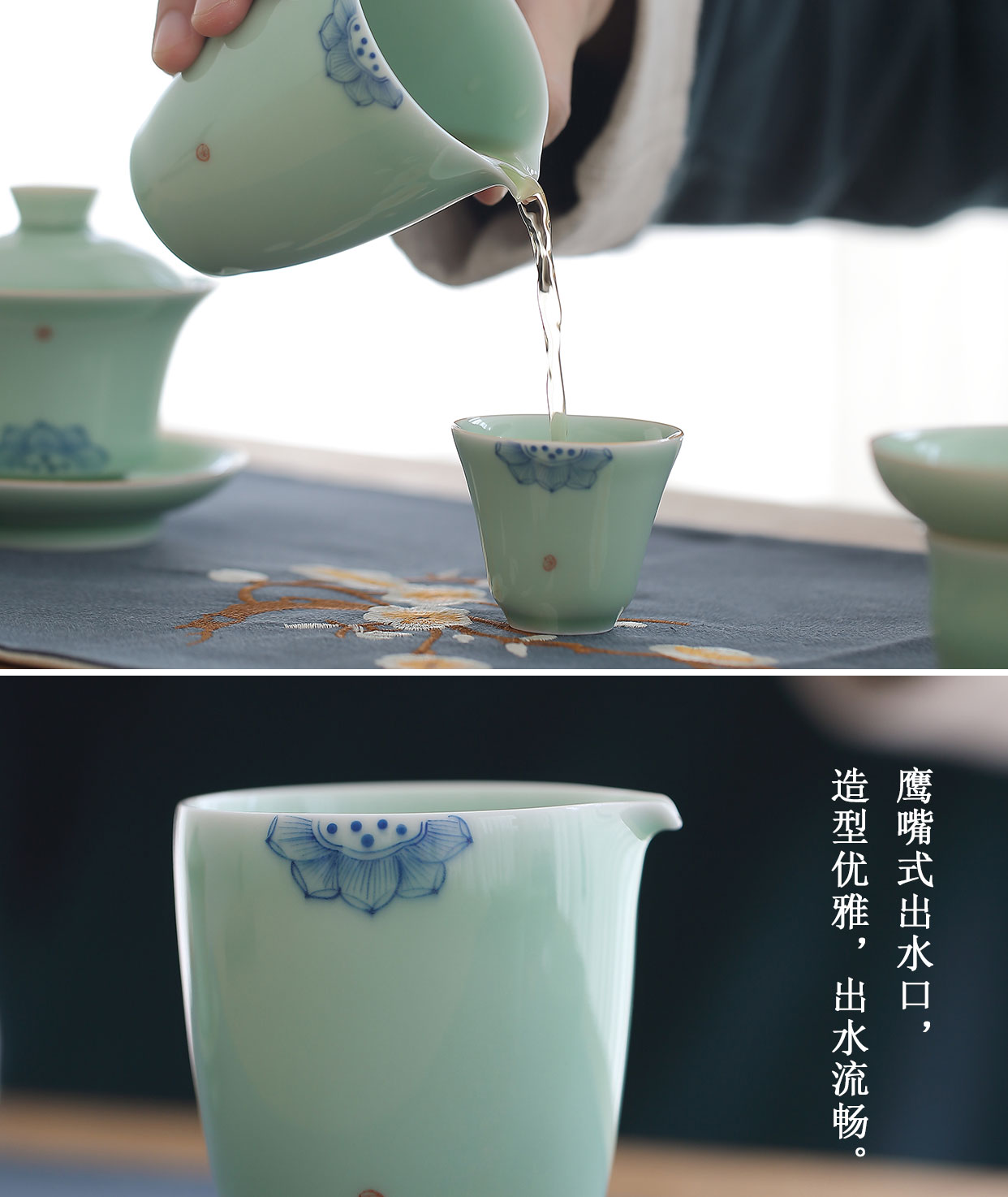 Dehua white porcelain hand - made kung fu tea set the home office of a complete set of tureen teapot celadon pot cup gift box