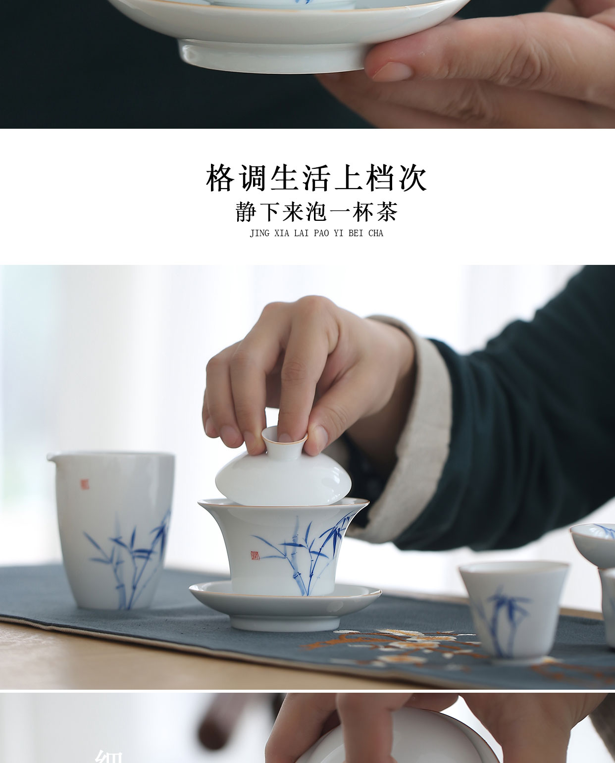 Babson d dehua hand - made white porcelain tureen kung fu tea set suit household ceramic cups in the box of a complete set of the teapot