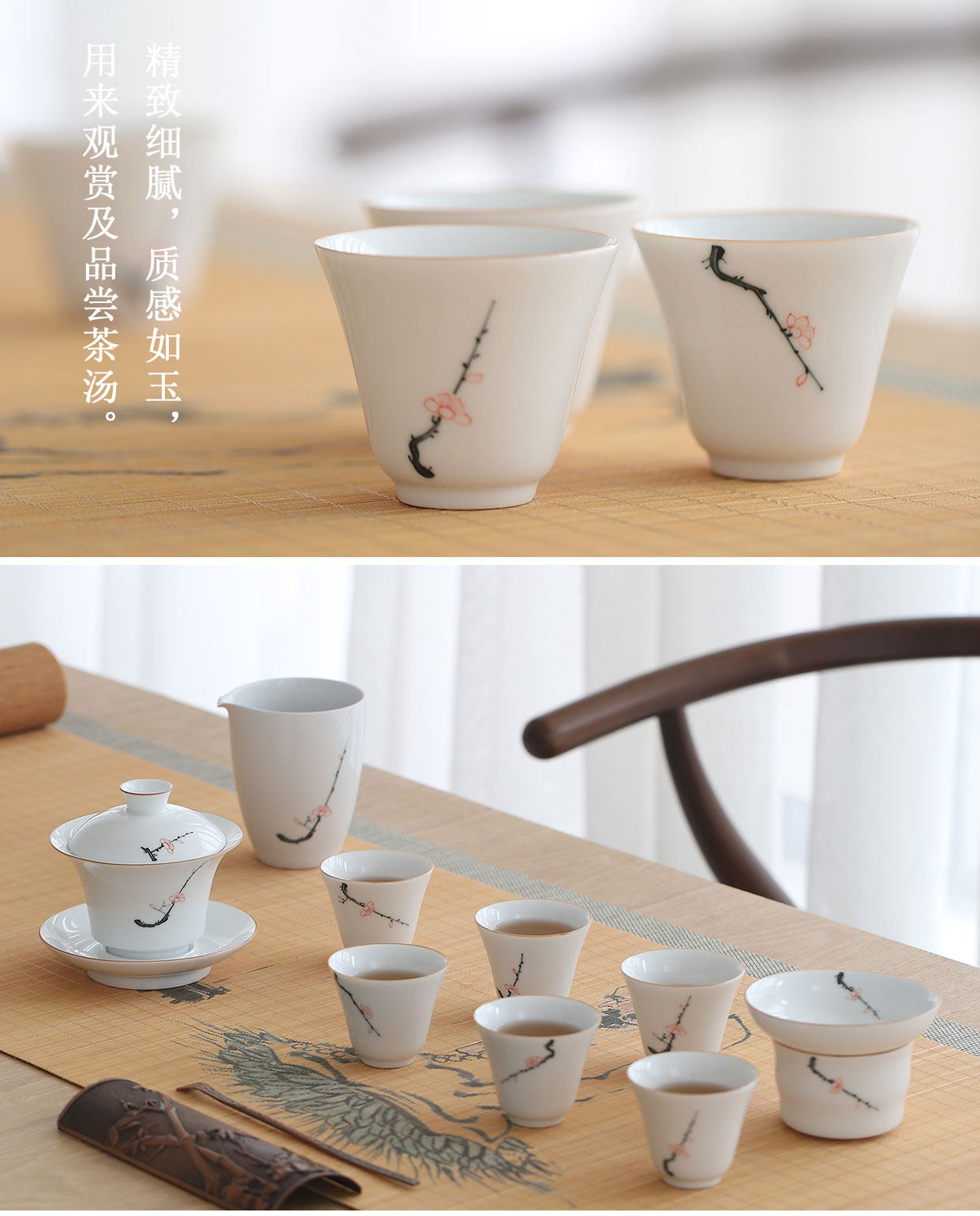 Babson d dehua hand - made white porcelain tureen kung fu tea set suit household ceramic cups in the box of a complete set of the teapot