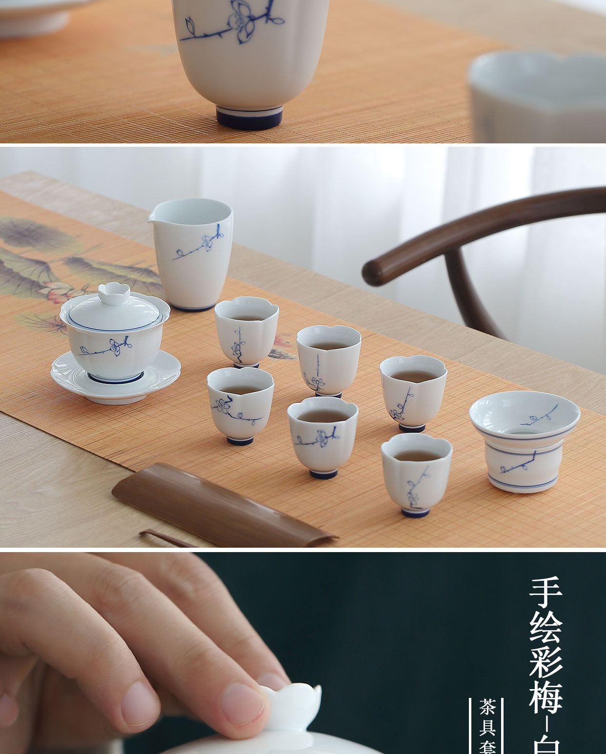Babson d dehua hand - made white porcelain tureen kung fu tea set suit household ceramic cups in the box of a complete set of the teapot