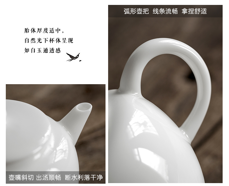 Dehua white porcelain beauty pot of suet jade ceramic teapot trumpet kung fu tea set pure manual teapot single pot of household