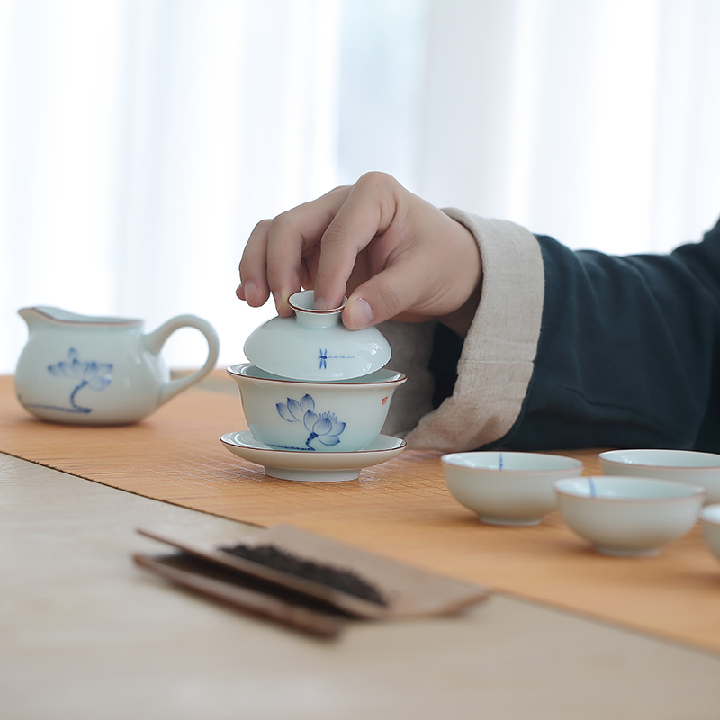 Babson d Japanese contracted and I household hand - made ceramic tea bowl three cups tureen kung fu tea set