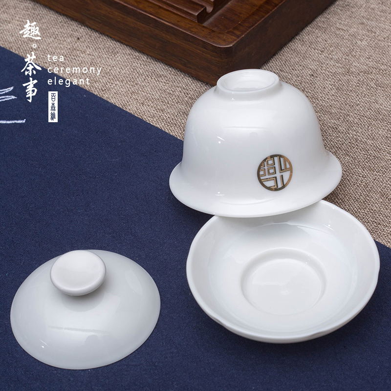 , a three dimensional tureen kung fu tea set high - grade dehua white porcelain cups suet jade only a single ceramic tea bowl