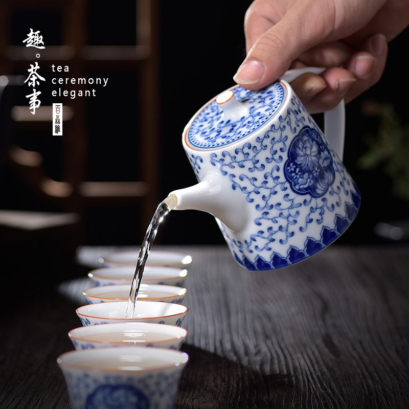 Jingdezhen blue and white porcelain teapot single pot of ceramic tea set kung fu tea white porcelain porcelain restoring ancient ways small filter household