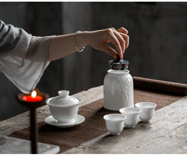Babson d dehua white porcelain tureen suet jade ceramic cups footed three bowls of kung fu tea home