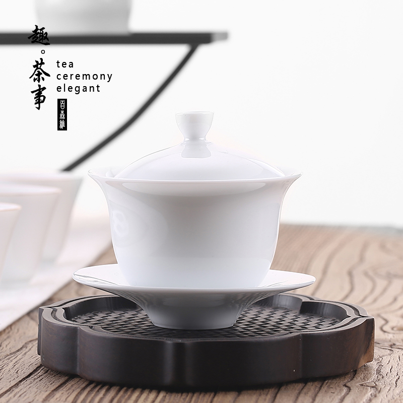 Dehua white porcelain by hand only three tureen green ceramic cups large single suet jade porcelain kung fu tea tea bowl