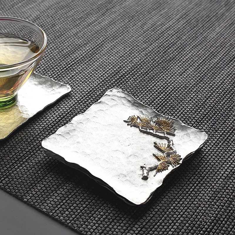 Babson d kung fu tea cup mat creative name plum blossom put a Japanese tea taking at the manual pure tin cup mat accessories insulated tea set