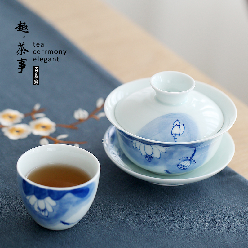 Dehua white porcelain hand - made kung fu tea set the home office of a complete set of tureen teapot celadon pot cup gift box