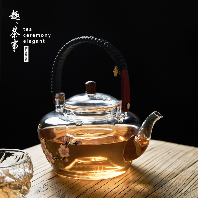 Wire inlay enamel color boiling tea ware office heat - resistant glass teapot small electric TaoLu suit single girder pot pot