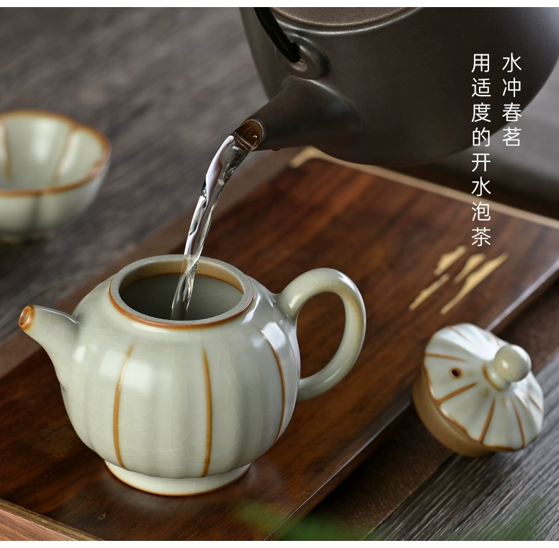Handmade Trung Quốc truyền thống Ru lò mở mảnh ve sầu mô hình cánh kung fu bộ trà dưa đơn cạnh ấm trà gốm gia dụng nồi đơn binh tra su bình trà sứ
