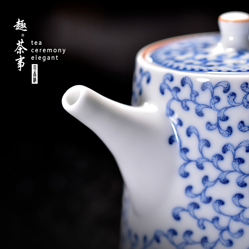 Jingdezhen blue and white porcelain teapot single pot of ceramic tea set kung fu tea white porcelain porcelain restoring ancient ways small filter household
