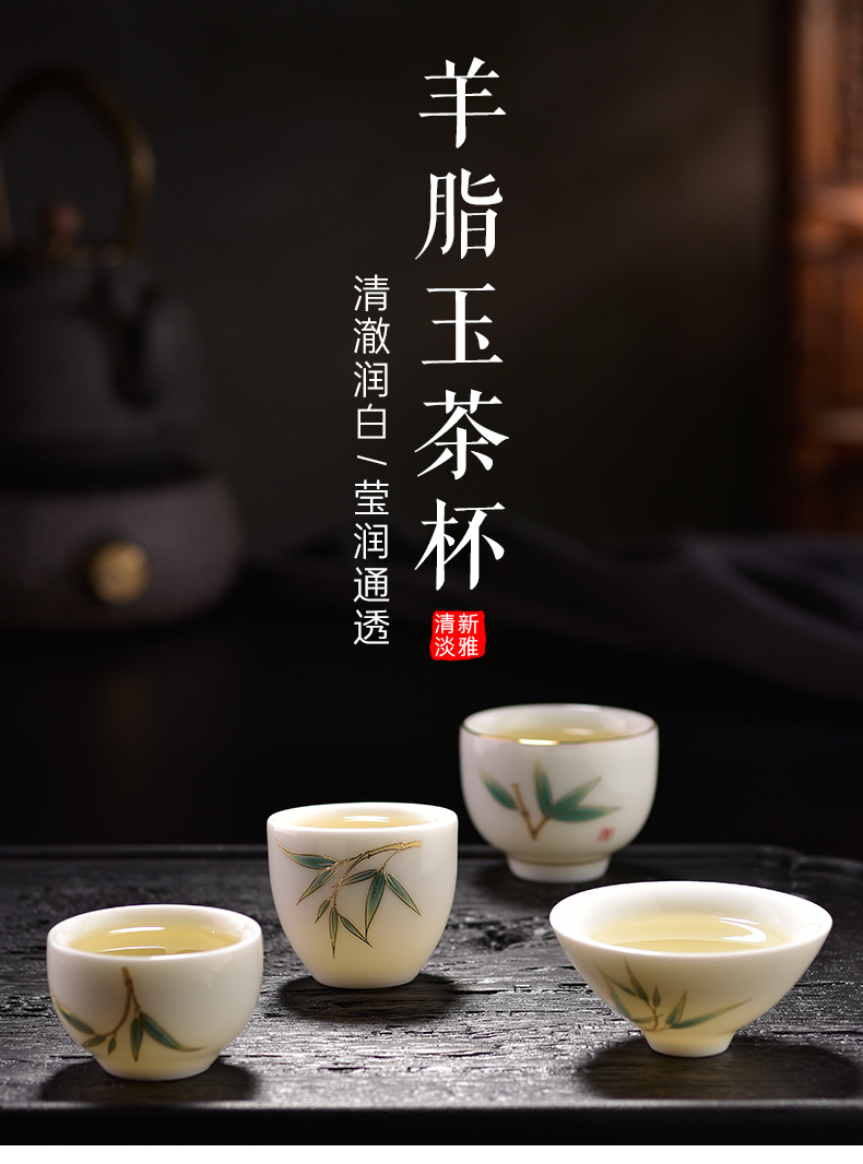 Dehua suet jade white porcelain masters cup single glass ceramic sample tea cup jade porcelain teacup kung fu tea set personal cup home