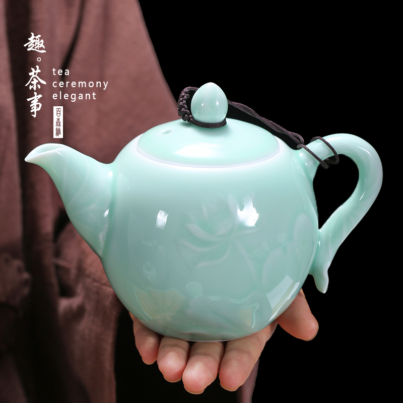 Green Porcelain Teapot Tea Tea Single Pot Home Porcelain Pot Ceramic Tea Set Cup Suit Home Large Capacity Filter Tea Pot-Taobao