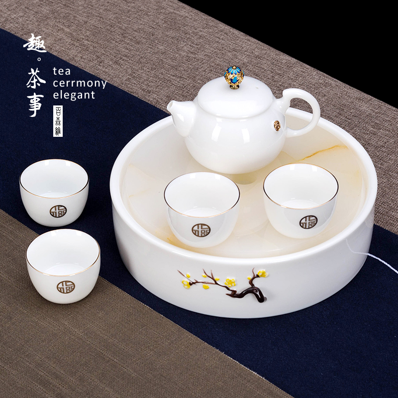 Jingdezhen kung fu tea set high - grade noggin suet jade porcelain ceramic tureen tea tray was the home of a complete set of the teapot