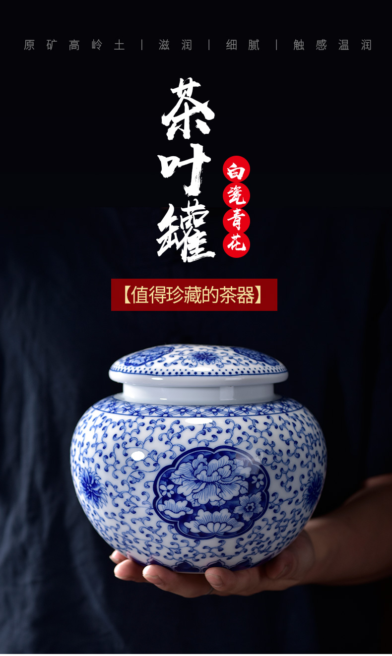 Jingdezhen blue and white porcelain jar caddy fixings ceramic seal tank large with cover a kilo furnishing articles with Chinese traditional medicine storage tanks