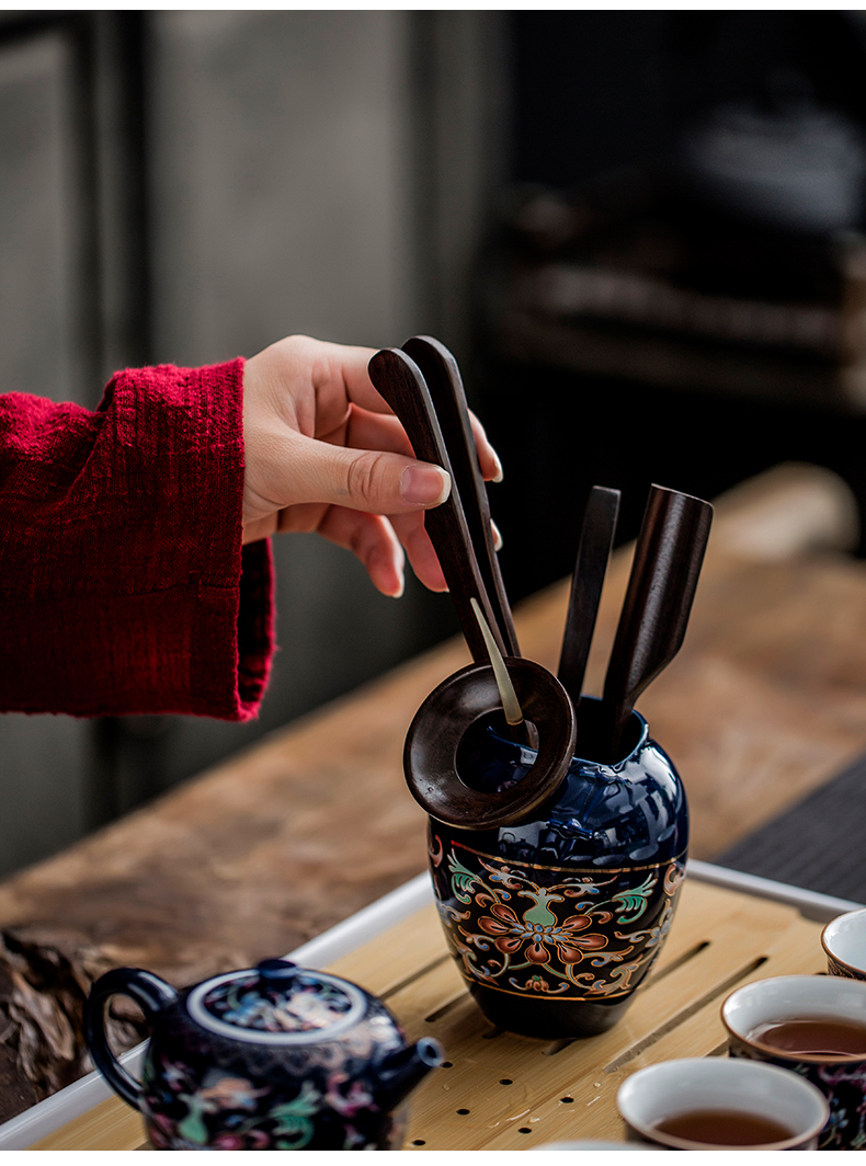 The whole household jingdezhen cloisonne grilled ceramic kung fu tea set gold colored enamel teapot teacup tea tray