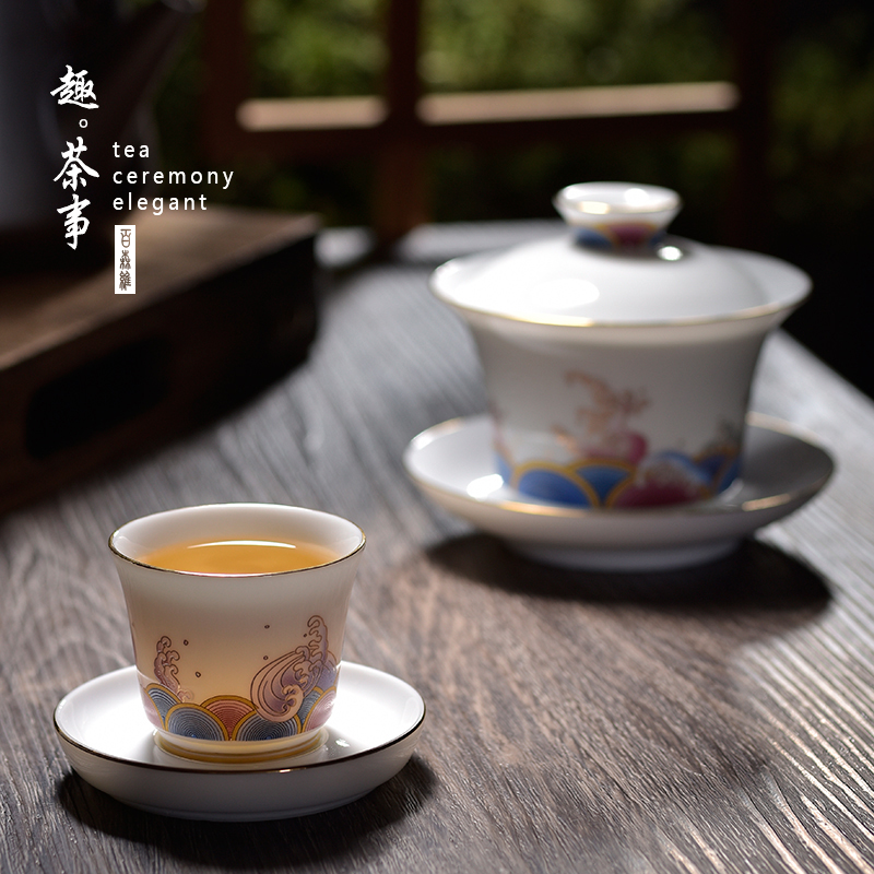 Gold colored enamel porcelain cups sample tea cup white porcelain tea set manually kung fu master cup personal single cup home