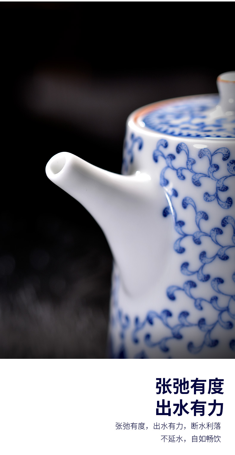 Jingdezhen blue and white porcelain teapot single pot of ceramic tea set kung fu tea white porcelain porcelain restoring ancient ways small filter household